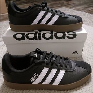 Adidas Black and White Sneakers with Tan Sole